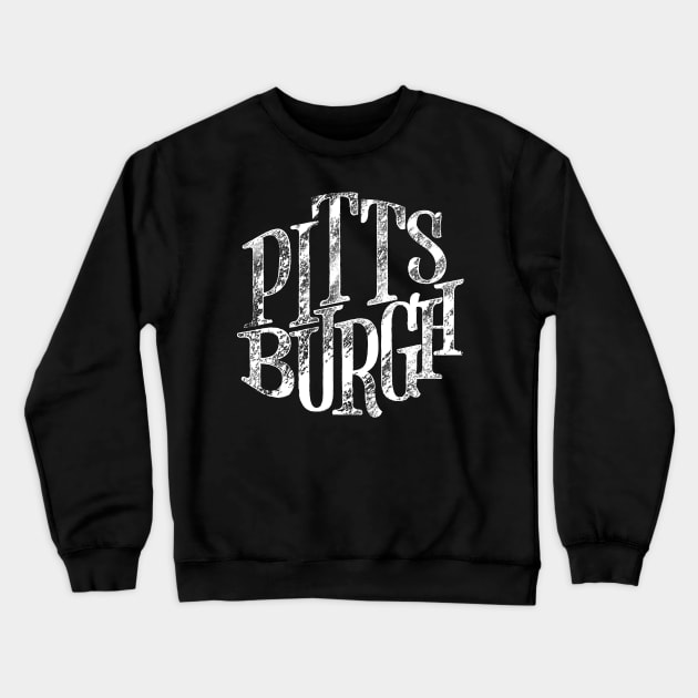 Pittsburgh White Retro Distressed Lettering Crewneck Sweatshirt by polliadesign